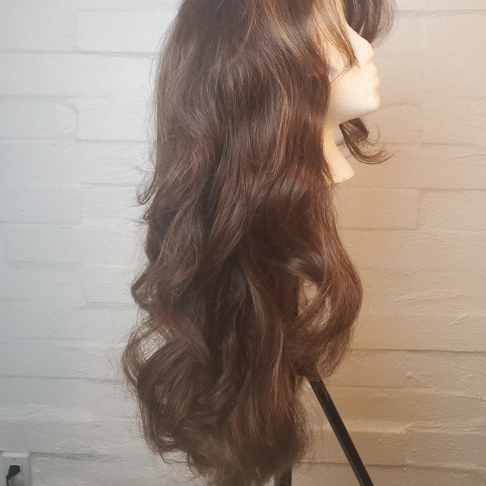 Synthetic, costume, dark auburn, long, course, thick haired wig.